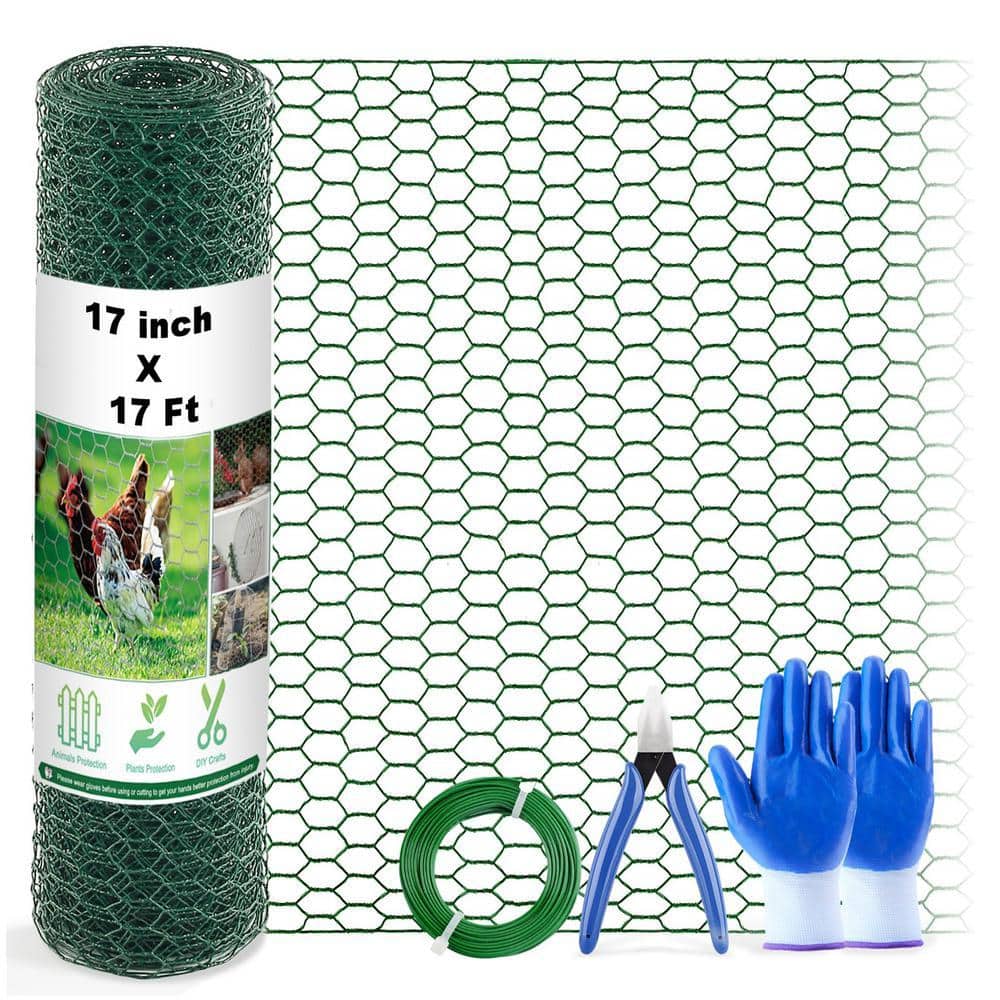 Angel Sar 17 in. x 17 ft. Chicken Wire Fencing Mesh, 0.6 in. Hexagonal Galvanized Hardware Cloth for Coop Barrier Rabbit Cage (2)