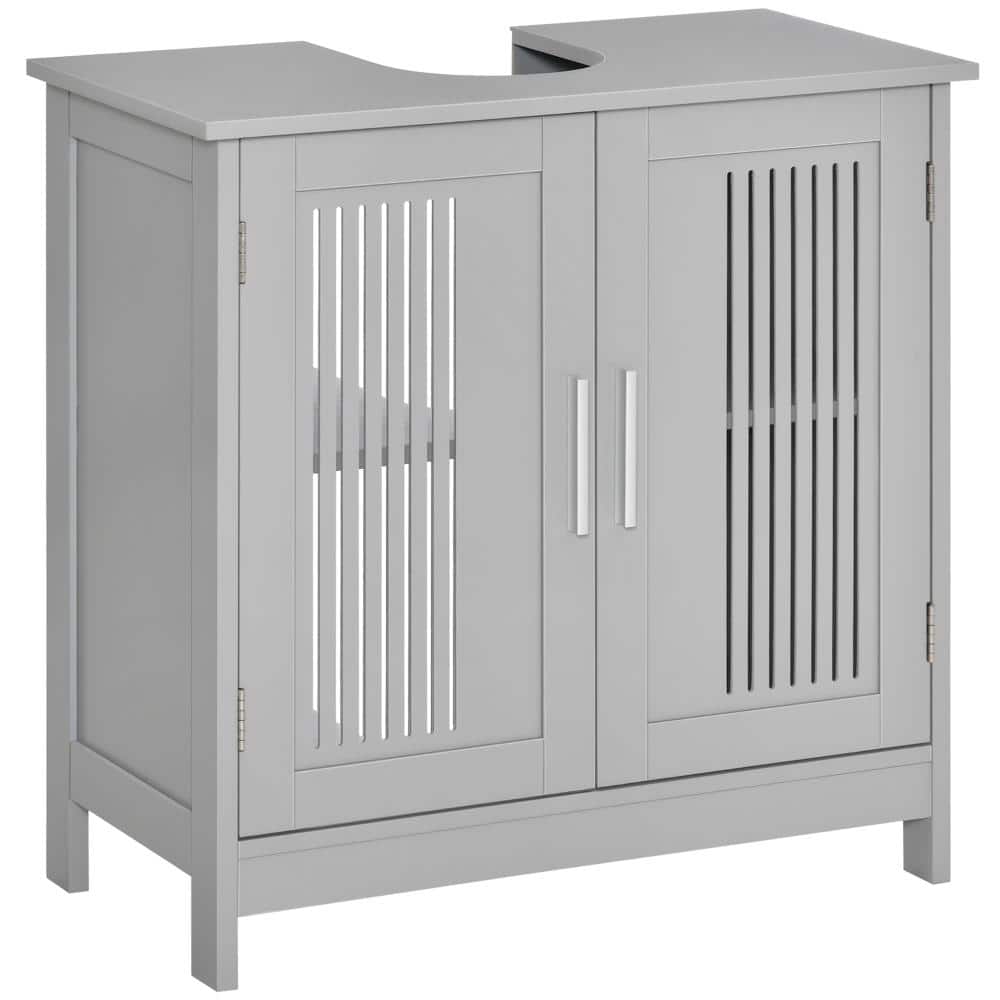 Tileon 24 x 24 in. Freestanding Bath Vanity Cabinet without Top in Gray, Vanity Base with Louvered Doors & Adjustable Shelves (1)