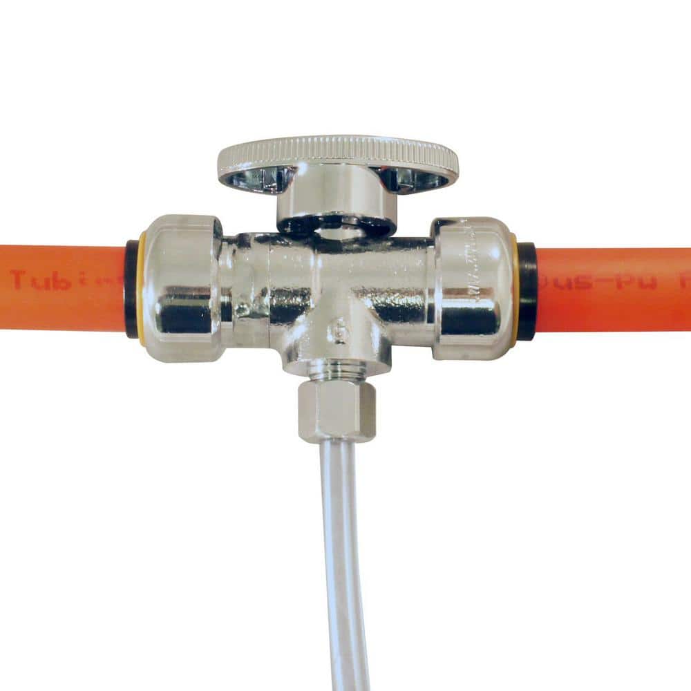 Tectite 1/2 in. Push-To-Connect x 1/2 in. Push-To-Connect x 1/4 Compression Chrome-Plated Brass Compression Stop Tee Valve (2)