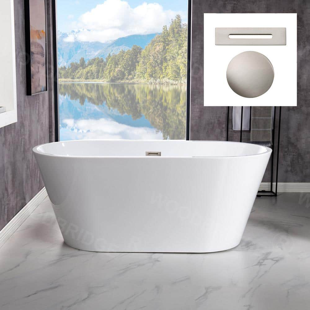 WOODBRIDGE Marseille Acrylic FlatBottom Double Ended Bathtub with Brushed Gold Overflow and Drain Included White (1)