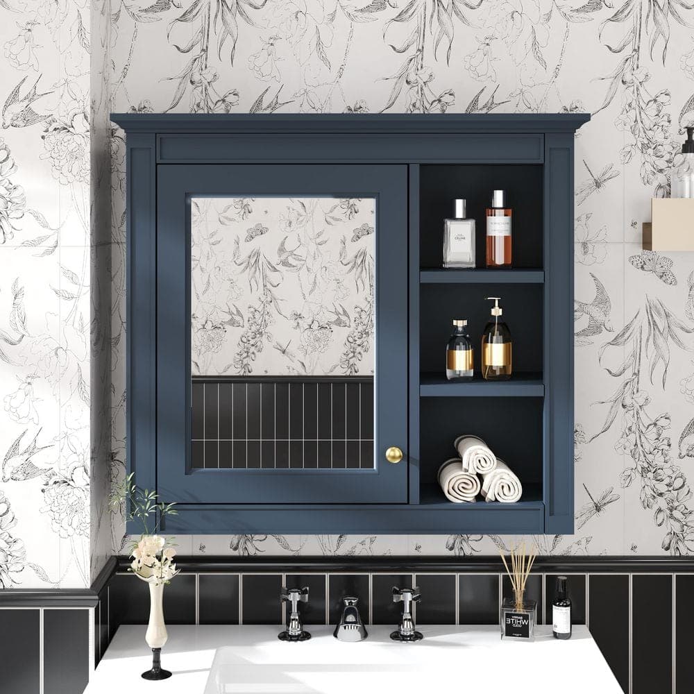 JUJABU 30 in. W x 7.3 in. D x 28 in. H Bathroom Storage Wall Cabinet in Blue (2)