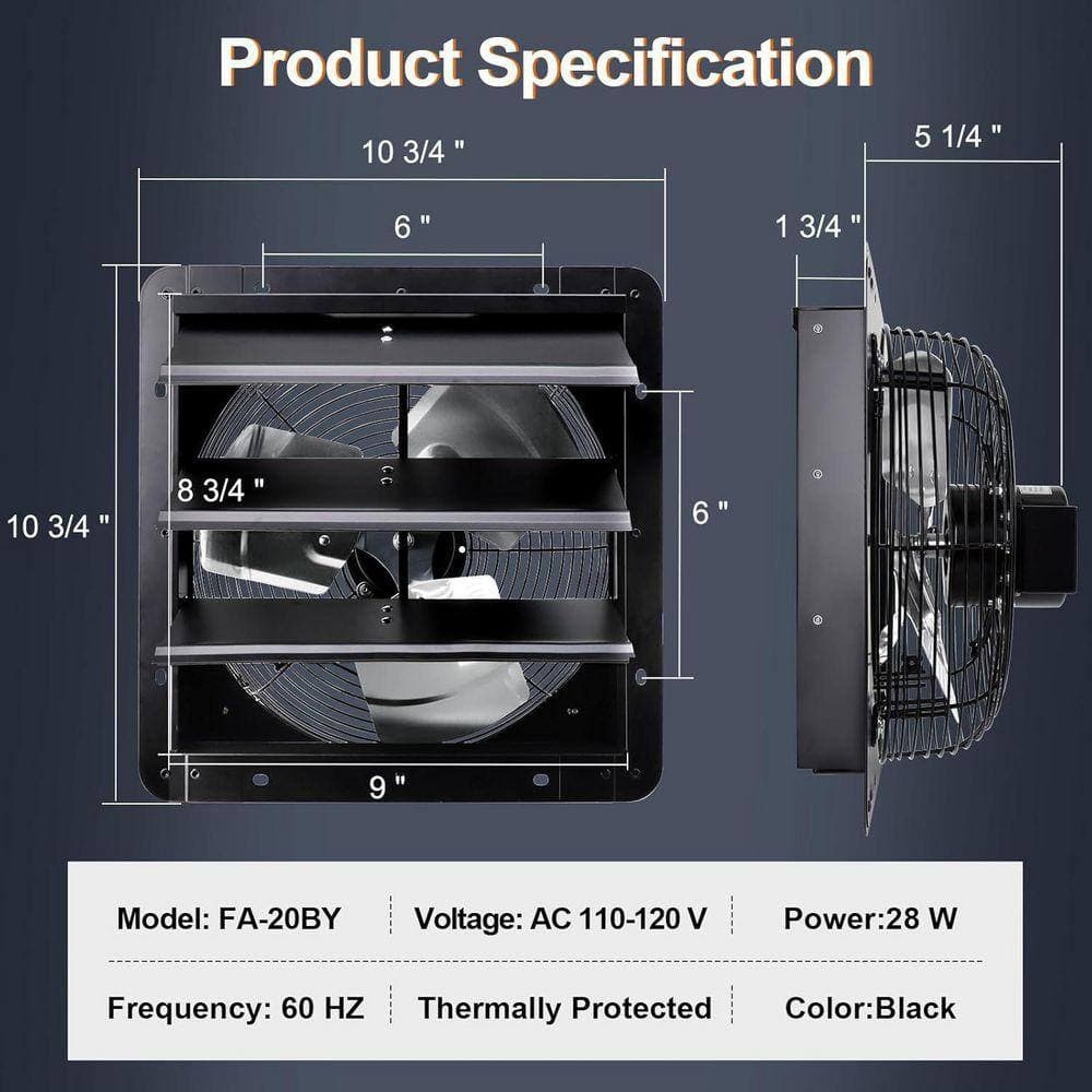 KIWDZFU 7 in. Shutter Exhaust Fan with 1.8m Cord 60hz 28-Watt Pure Copper Motor Electric Powered Gable Mount (2)