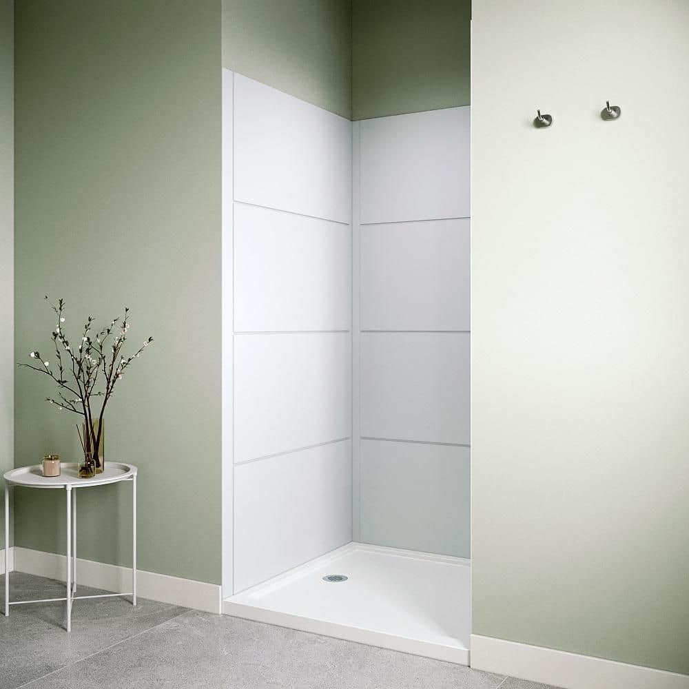 Streamline DSH-1680-184 36 in. L x 36 in. W x 76 in. H 3-Piece Glue-Up Alcove Shower Surround in White Tile Finish (2)