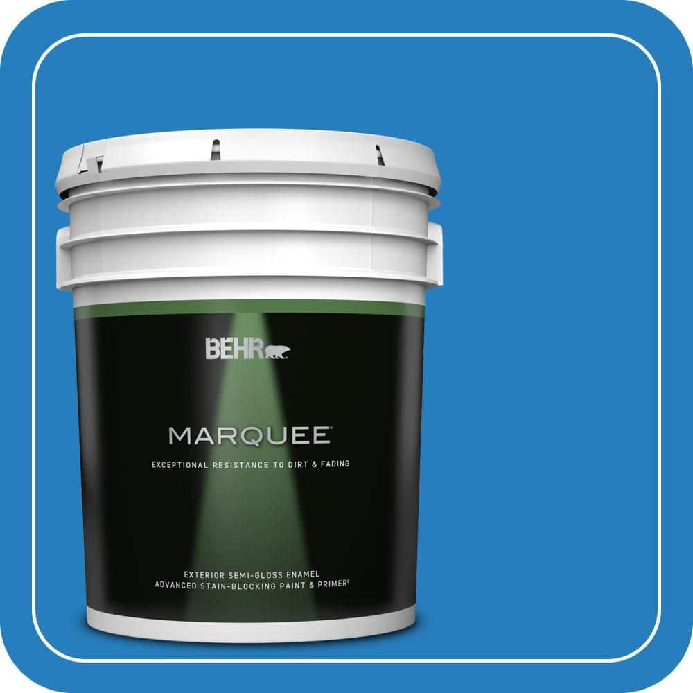 BEHR MARQUEE 5 gal. #P510-6 Brilliant Blue Semi-Gloss Enamel Exterior Paint & Primer