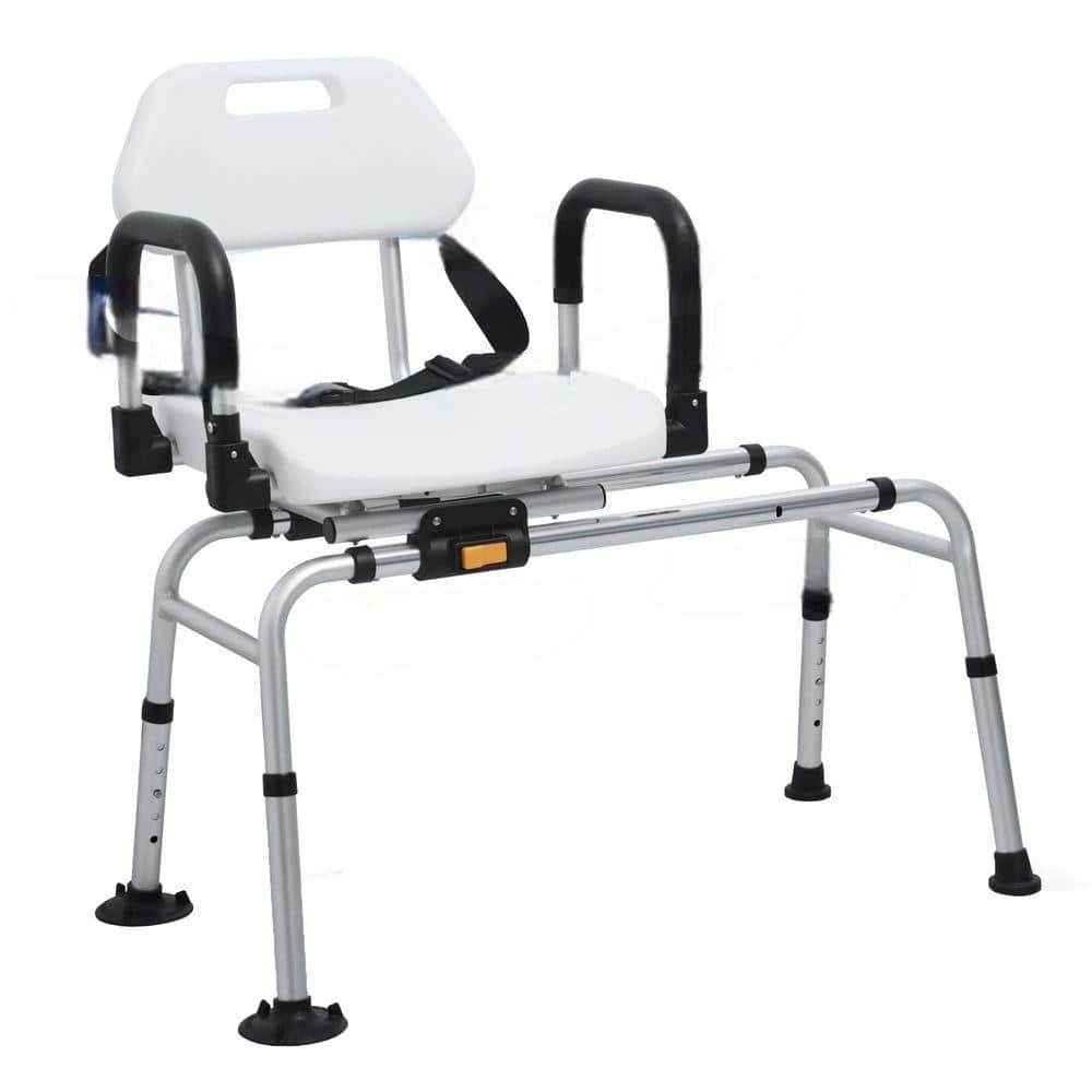Lynzavix 24 in. W Freestanding Sliding Shower Chair w/ Swivel Seat, Pivoting Armrests and Backrest for Elderly and Disabled White