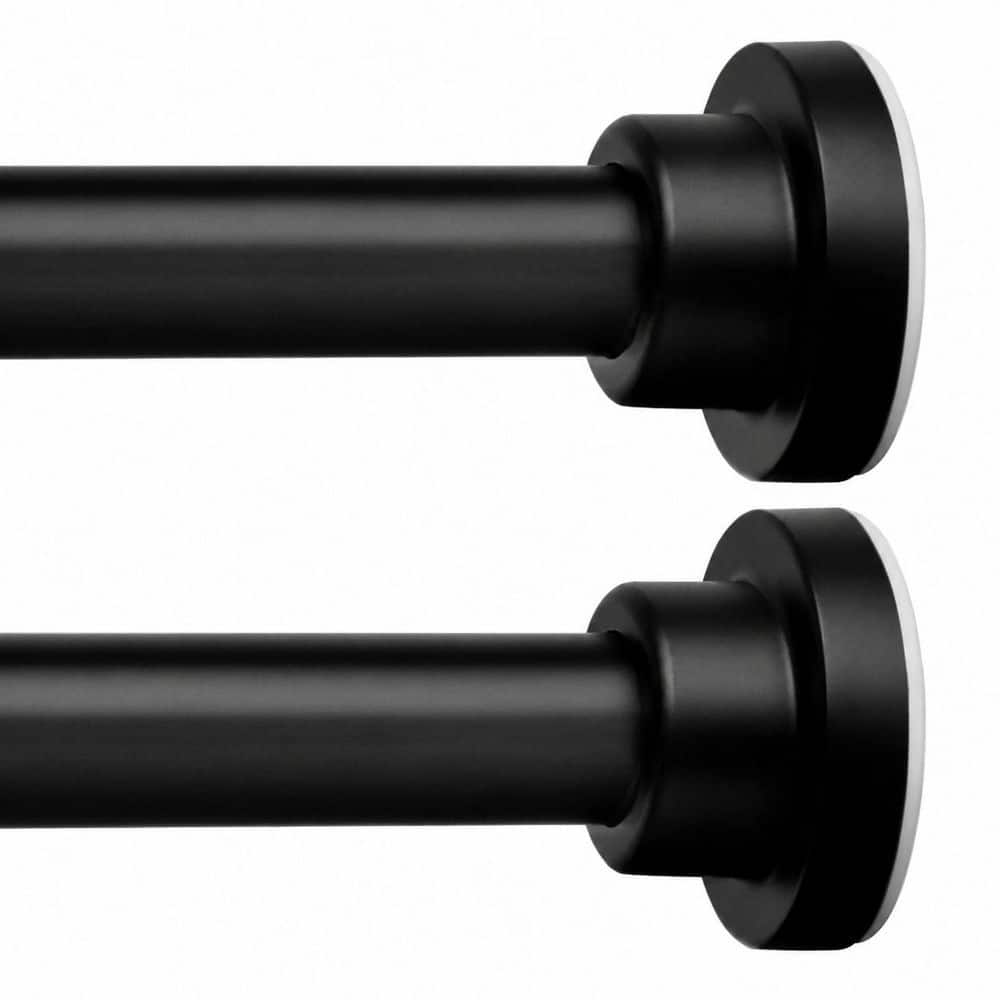 KHKFY 2-Pack Adjustable Spring Tension Curtain Rods, 32 to 54 in, 7/8 in Diameter, Matte Black Stainless Steel, No Drilling (1)