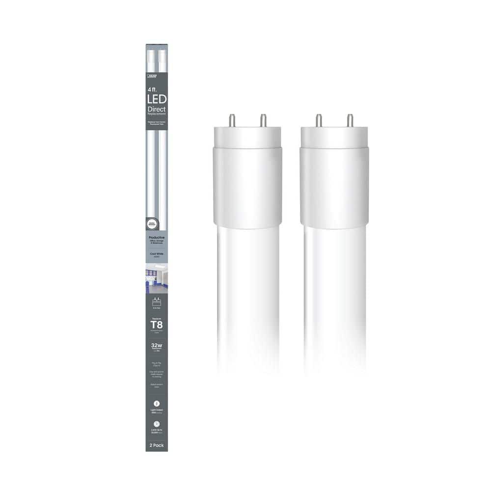 Feit Electric 18-Watt 4 ft. T8 G13 Type A Plug and Play Linear LED Tube Light Bulb, Cool White 4000K (2-Pack) (2)