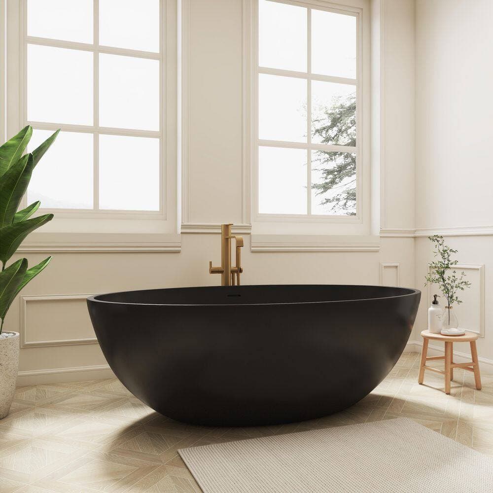 SJ STAR&JANE Oeno 67 in. x 39 in. Extra Wide Solid Surface Freestanding Soaking Bathtub Stone Resin Tub in Black (2)