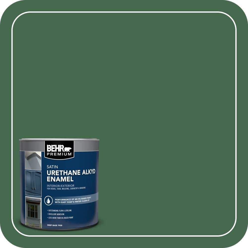 BEHR PREMIUM 1 qt. #M410-7 Perennial Green Satin Enamel Urethane Alkyd Interior/Exterior Paint (1)