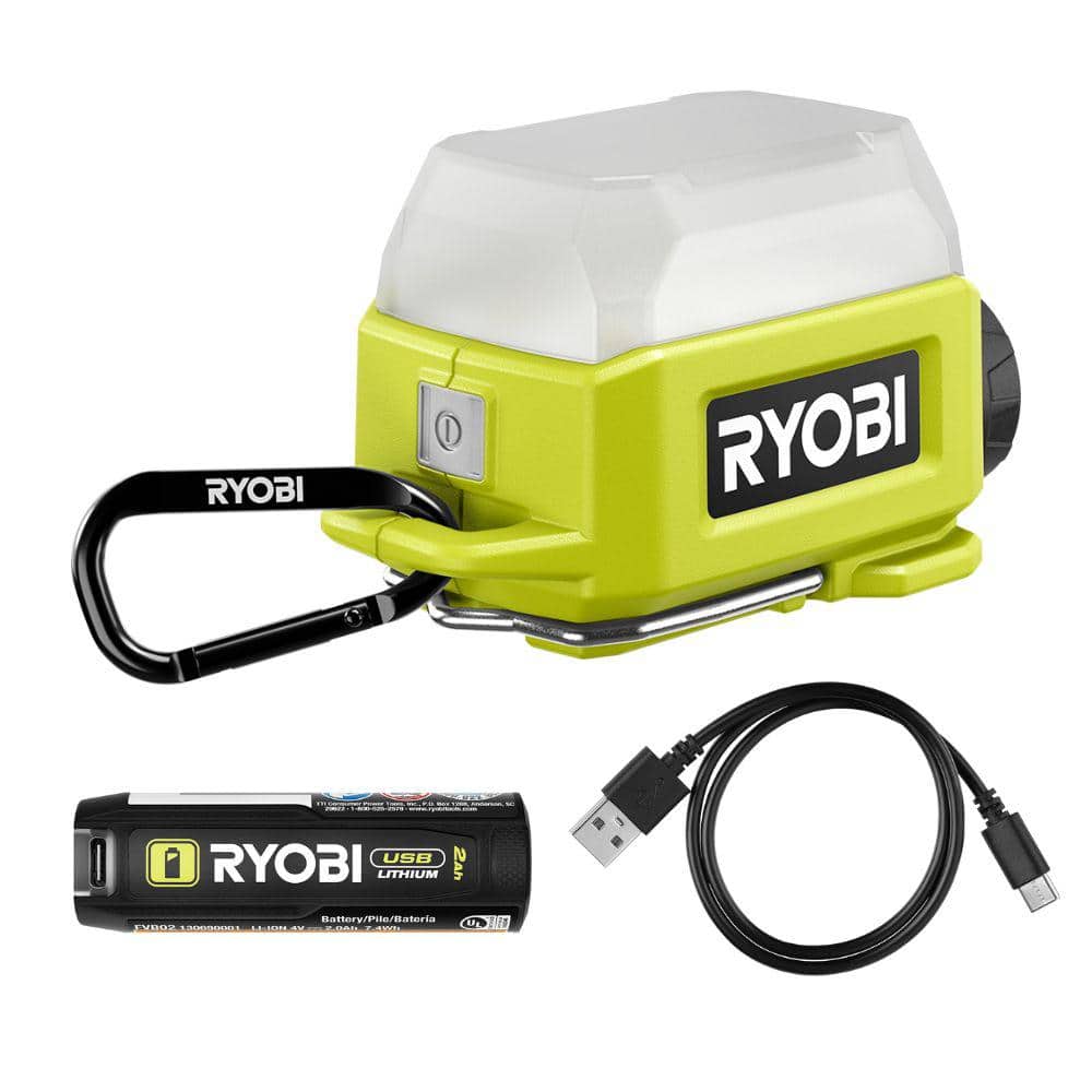 RYOBI USB Lithium Cordless Compact Area Light Kit with 2.0 Ah USB Battery and Charging Cable