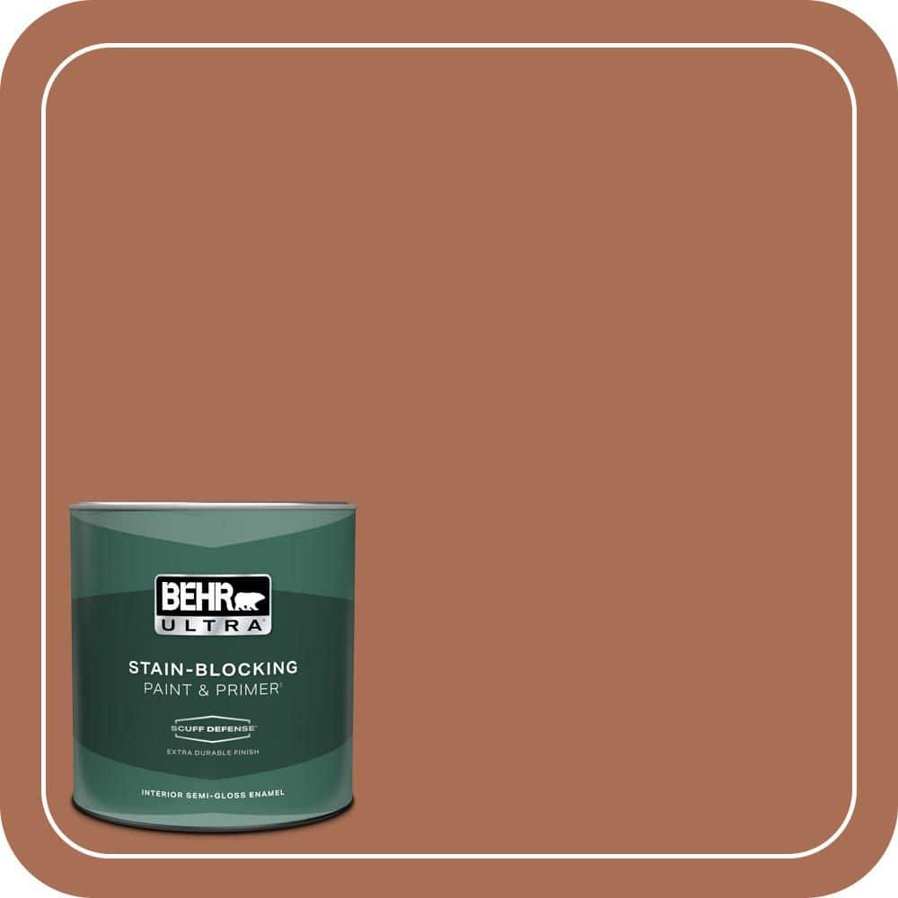 BEHR ULTRA 1 qt. #MQ1-28 Orange Flambe Extra Durable Semi-Gloss Enamel Interior Paint & Primer