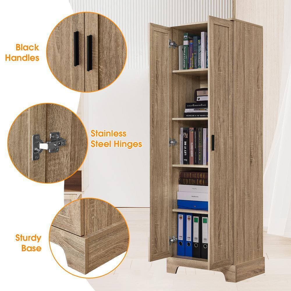 Unbranded 23.3 in. W x 16.9 in. D x 71.2 in. H Brown Linen Cabinet with Two Doors, Adjustable Shelf, MDF Board (3)