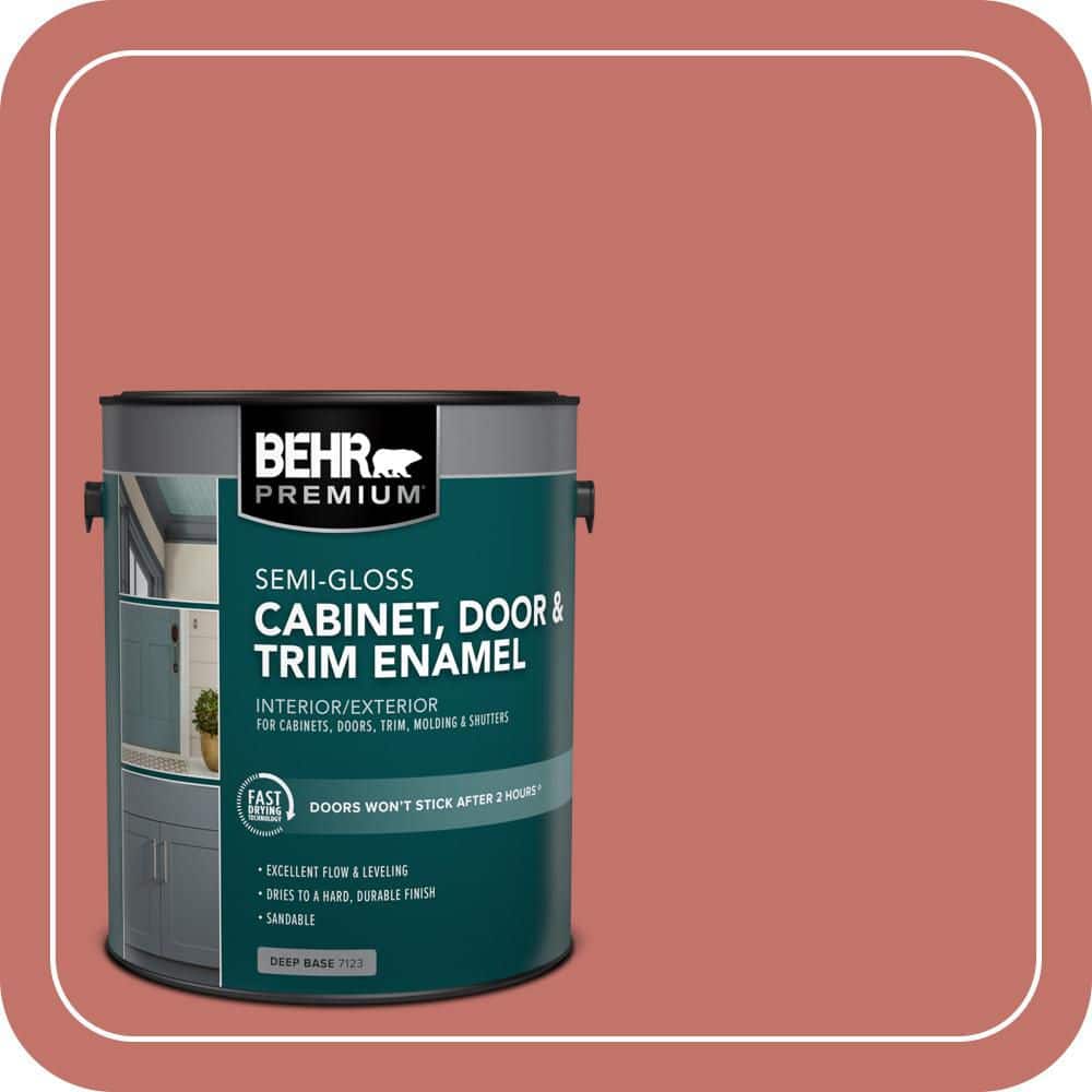BEHR PREMIUM 1 gal. #PPU1-05A Red Coral Semi-Gloss Enamel Interior/Exterior Cabinet, Door & Trim Paint