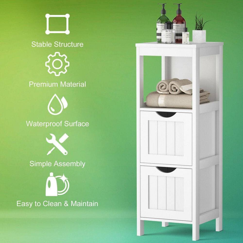 ANGELES HOME 12 in. W x 12 in. D x 35 in. H White Bathroom Storage Floor Linen Cabinet with 2 Drawers (2)