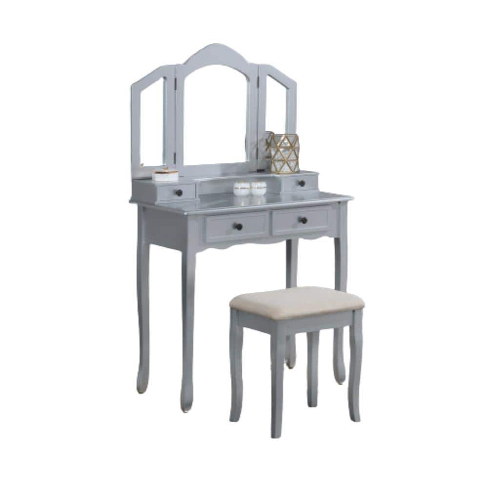 Adrinfly 18.50 in W x 33.75 in D x 17.16 in H, Bath Vanity Cabinet without Top in Silver with Mirror, Table and Stool Set (1)