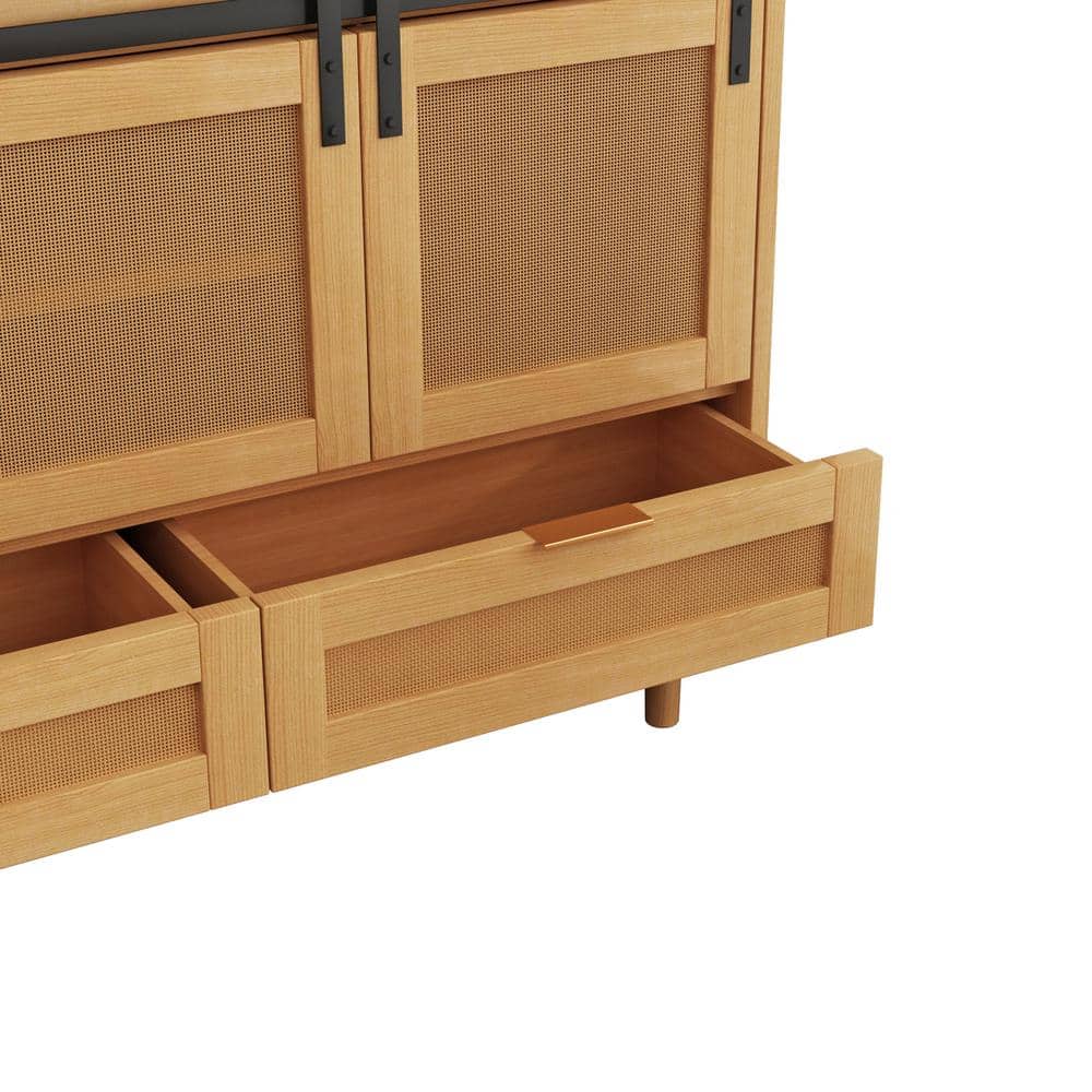 Unbranded 47.24 in. W x 15.75 in. D x 31.5 in. H Wood Beige Linen Cabinet with Sliding Barn Doors and 2-Drawers (3)