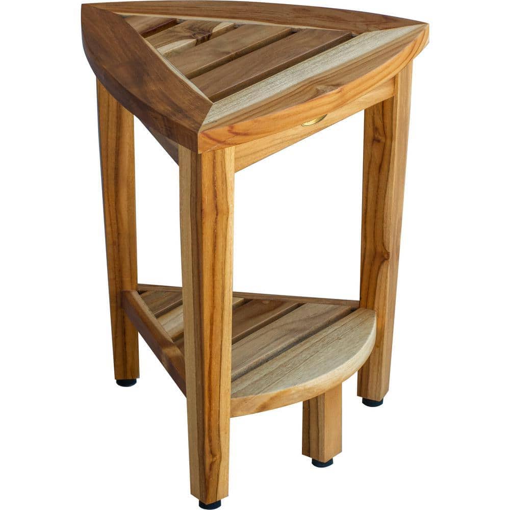 EcoDecors EarthyTeak Oasis Compact Teak Corner Shower Stool with Shelf (3)