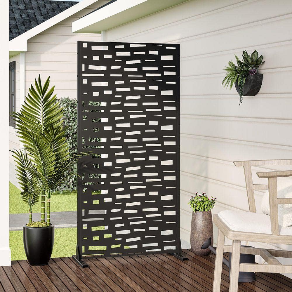 Lirago 72 in. x 35 in. Black Outdoor Metal Privacy Screen Garden Fence (1)