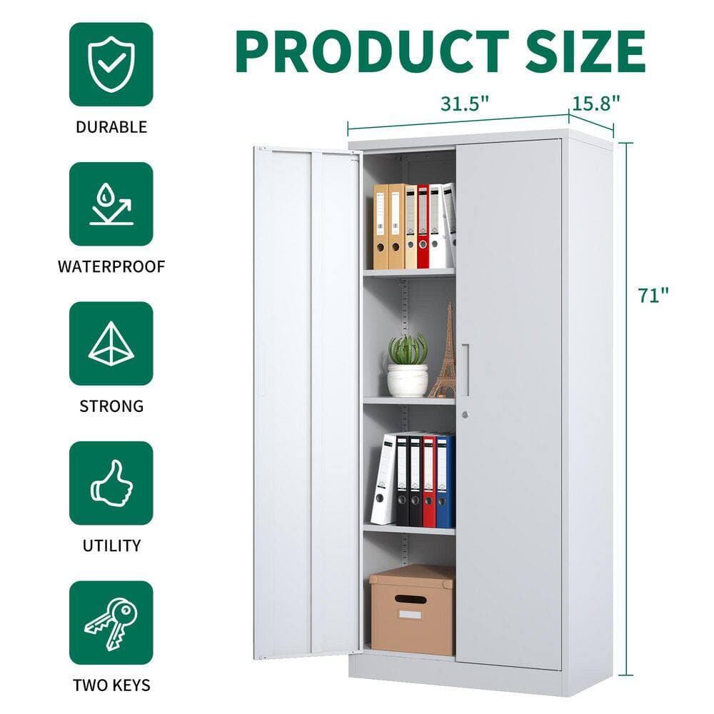 Amucolo 31.5 in. W x 71 in. H x 15.8 in. D Metal Freestanding Cabinet in White with Lock for Home Gym Office School Garage (3)