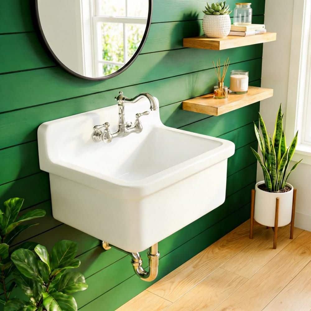 Vomlor 24 in. D x 20 in. W 10 gal. Wall Mount Laundry/Utility Sink in White without Faucet (1)