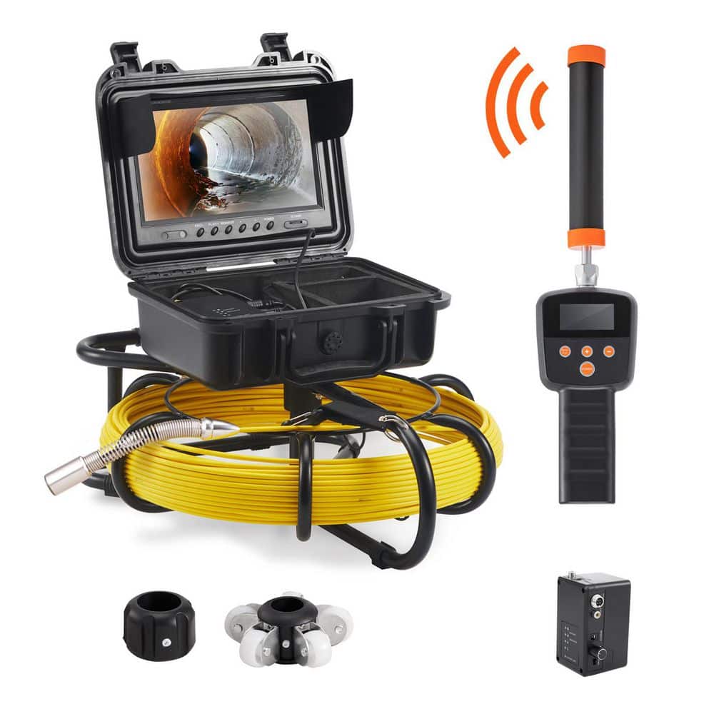 SKYSHALO 9 in. Pipeline Inspection Camera 512Hz Locator Sewer Camera IP68 with Snake, 16 GB SD Card for Home Duct Drain