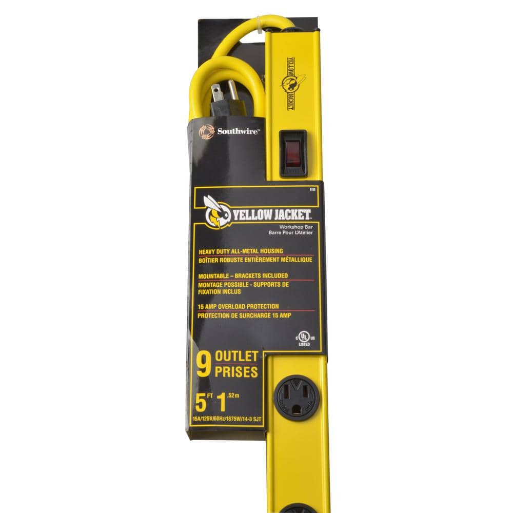 Yellow Jacket 5 ft. 9-Outlet Metal Heavy-Duty Power Strip with Mounting Brackets