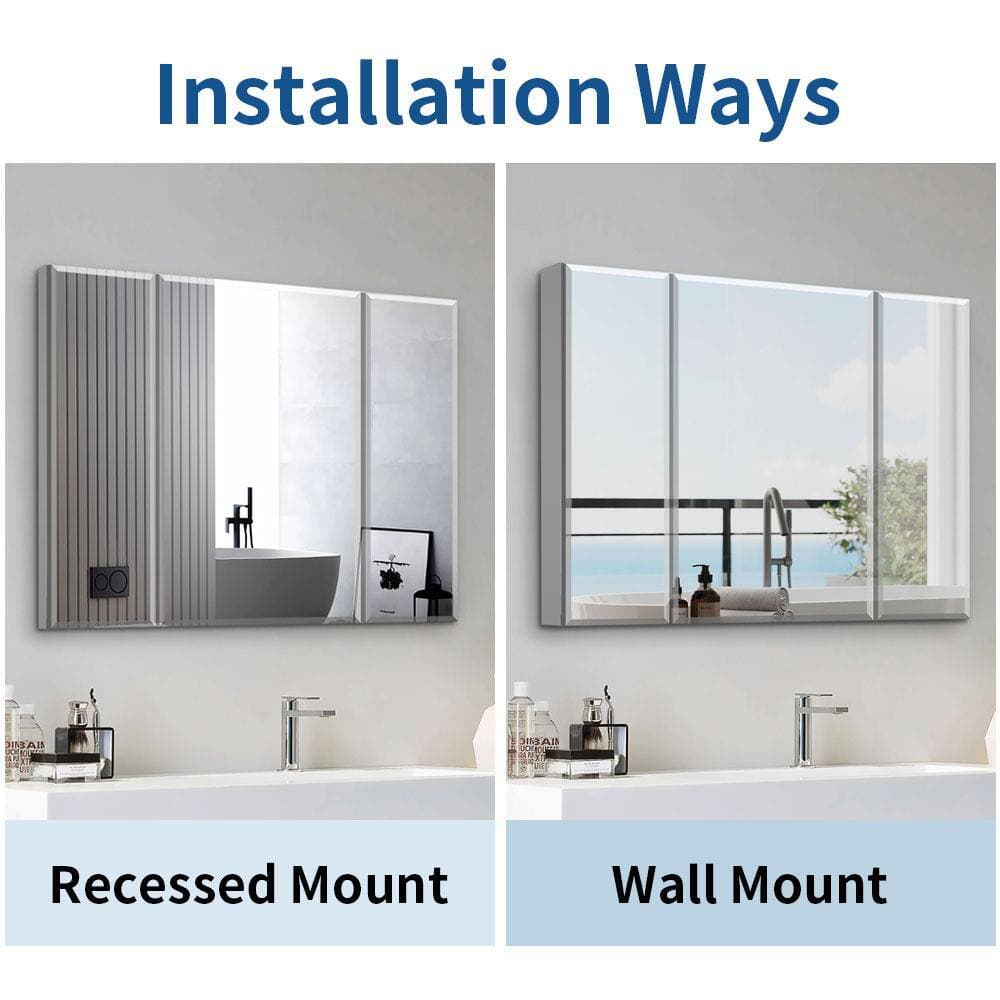 Unbranded 36" x 26" Aluminum Bathroom Medicine Cabinet with Triple Mirrored Doors, Adjustable Glass Shelves, Soft-Close Hinges (2)