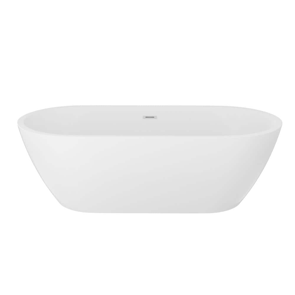 Kichae 66.93 in. x 29.53 in. Oval Freestanding Acrylic Bathtub White Contemporary Soaking Tub with Included Drain and Overflow