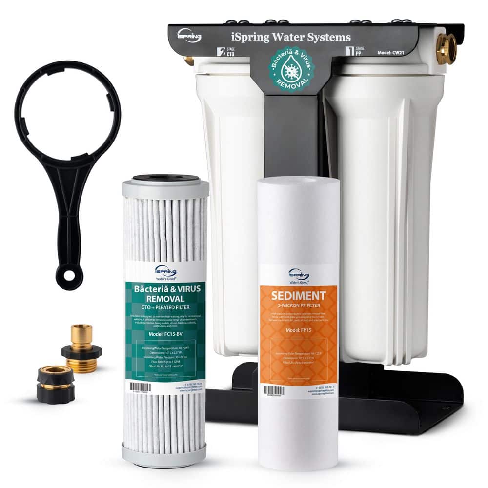 ISPRING 2-Stage RV Water Filtration System for Campers, SGS-Tested Bacteria and Viruses Removal, BPA-Free, High Capacity (1)