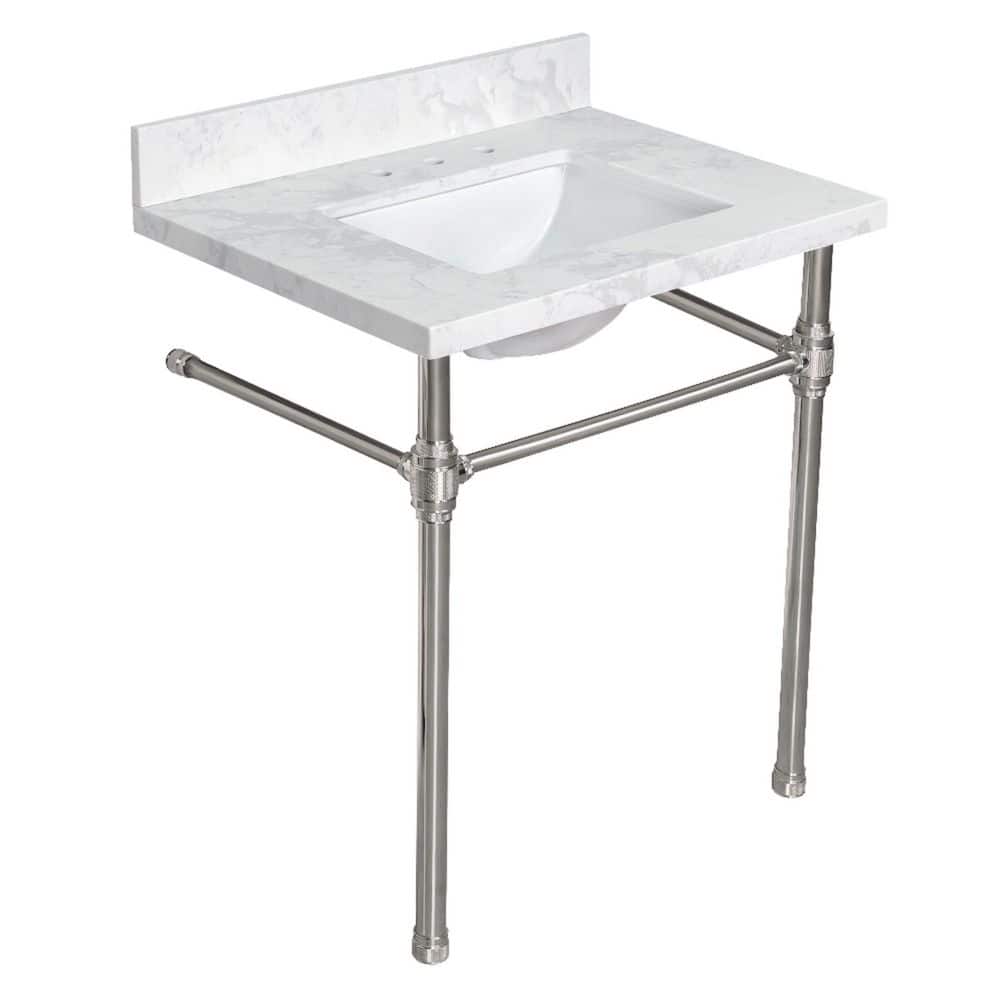 Kingston Brass Mayorca 31 in. x 22 in. Console Sink Combo in Quartz White/Polished Nickel with Legs