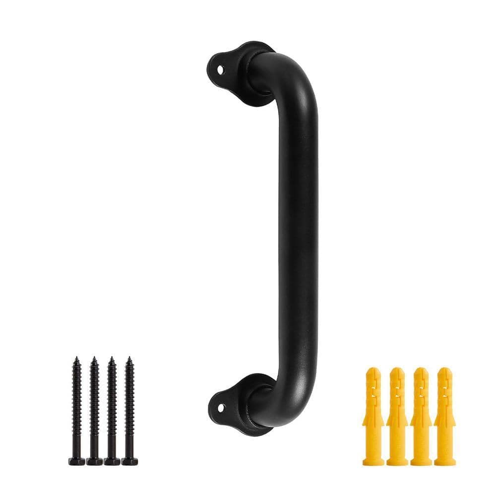 Angel Sar 1 ft. Matte Black Metal Industrial Pipe Wall Handrail, Pipe Barn Door Pull Handle for Indoor and Outdoor Deck Hand Rail