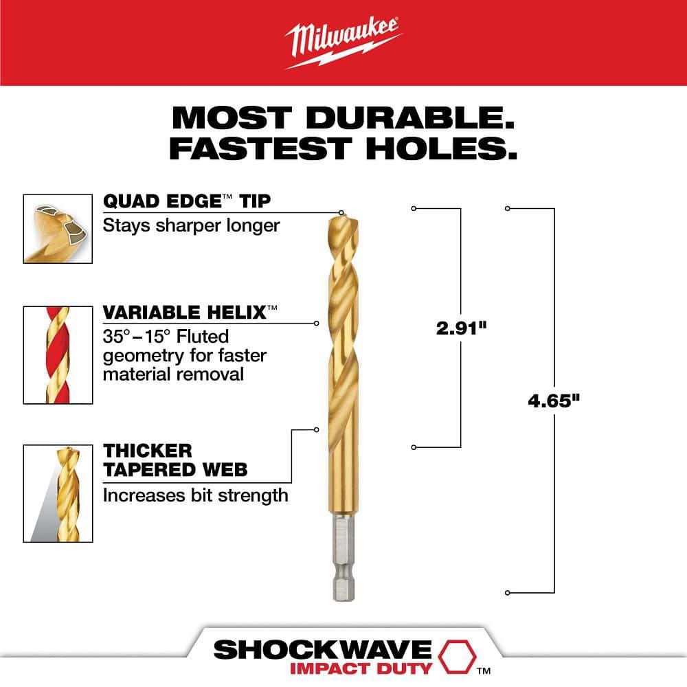 Milwaukee SHOCKWAVE 3/8 in. Titanium Twist Drill Bit (4)