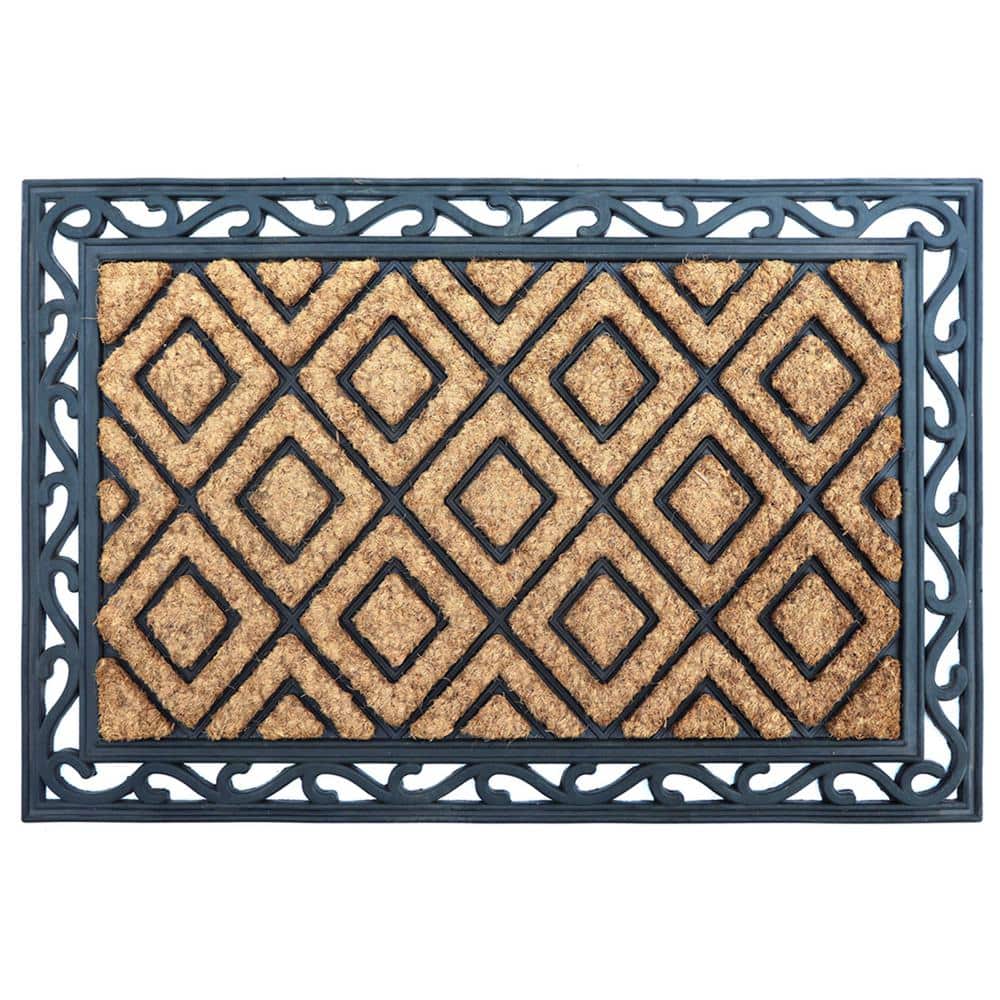 StyleWell Scroll Diamond Black 24 in. x 36 in. Rubber and Coir Non-Slip Outdoor Door Mat (2)