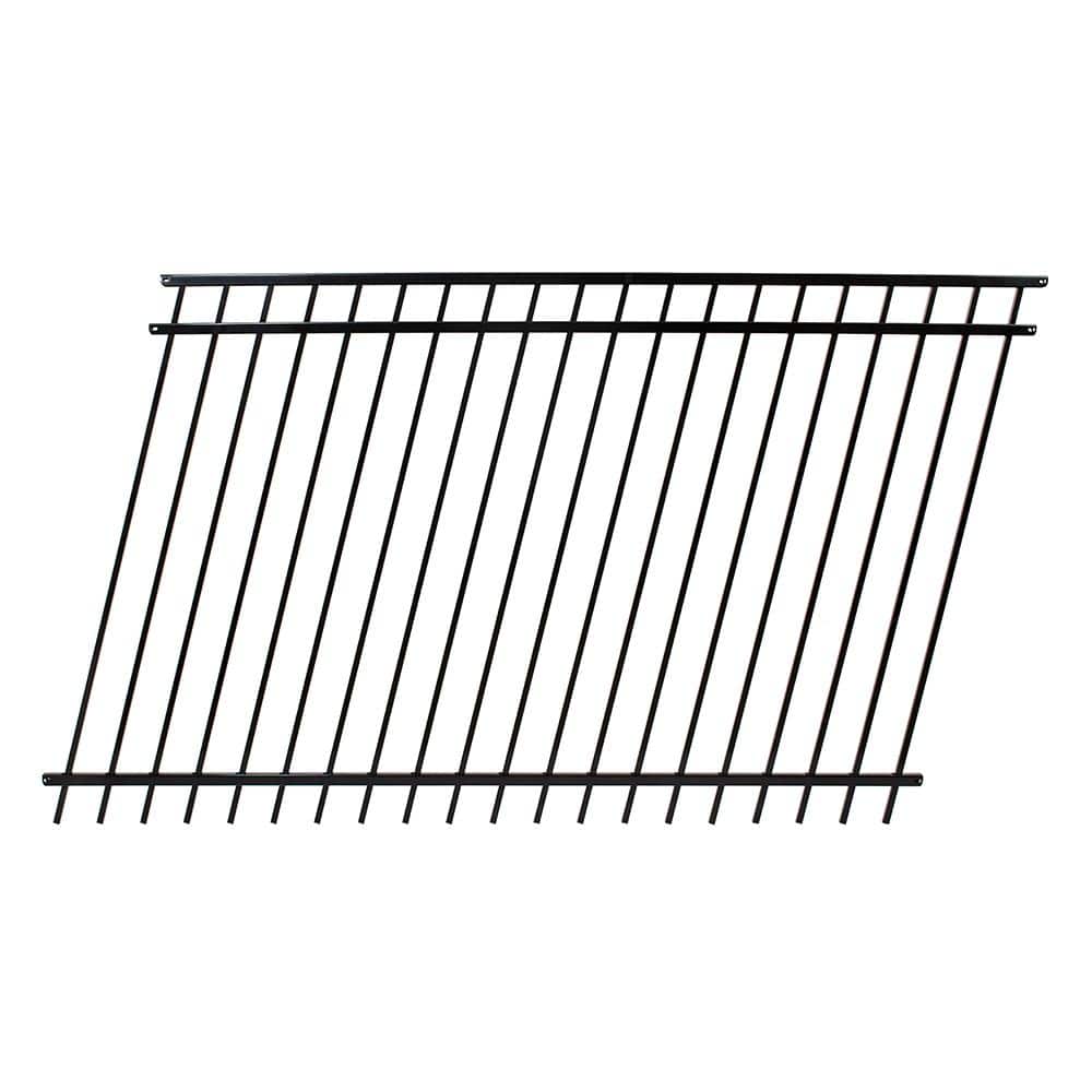 FORTRESS Versai 5 ft. H x 7.5 ft. W Gloss Black Steel Flat Top Design Fence Panel (3)
