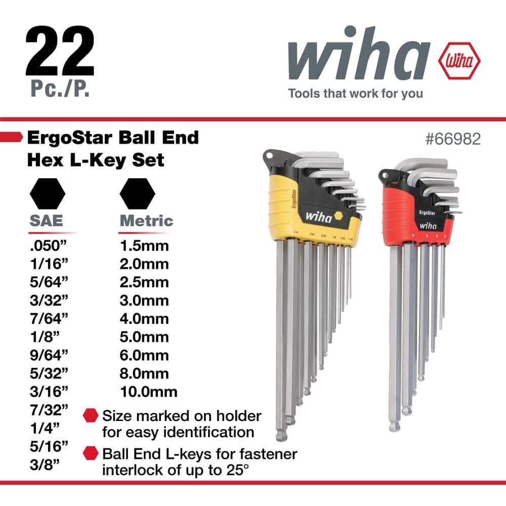 Wiha ErgoStar Ball Hex L- Key Set - Inch - Metric (22-Piece) (3)