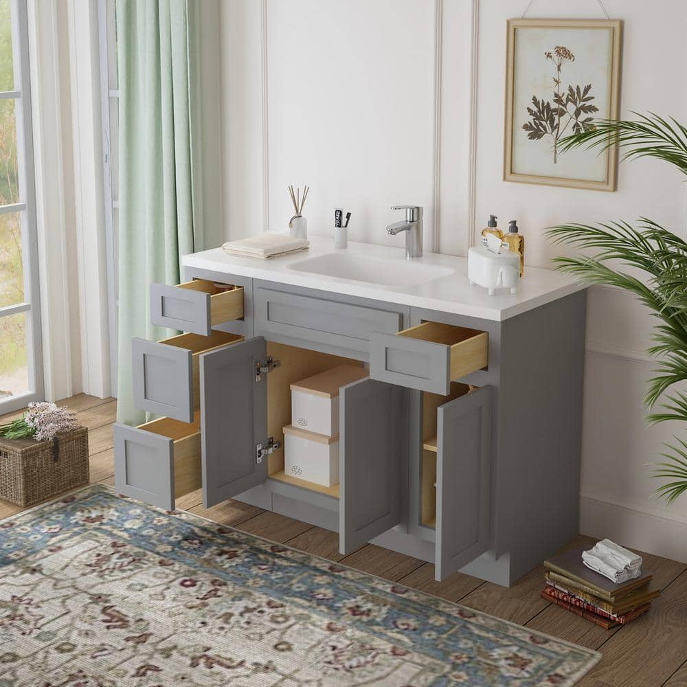 Vanity Art Montclair 48 in. 3-Door and 4-Drawer Freestanding Shaker Bathroom Vanity Cabinet (No Top) in Gray - Unassembled (2)