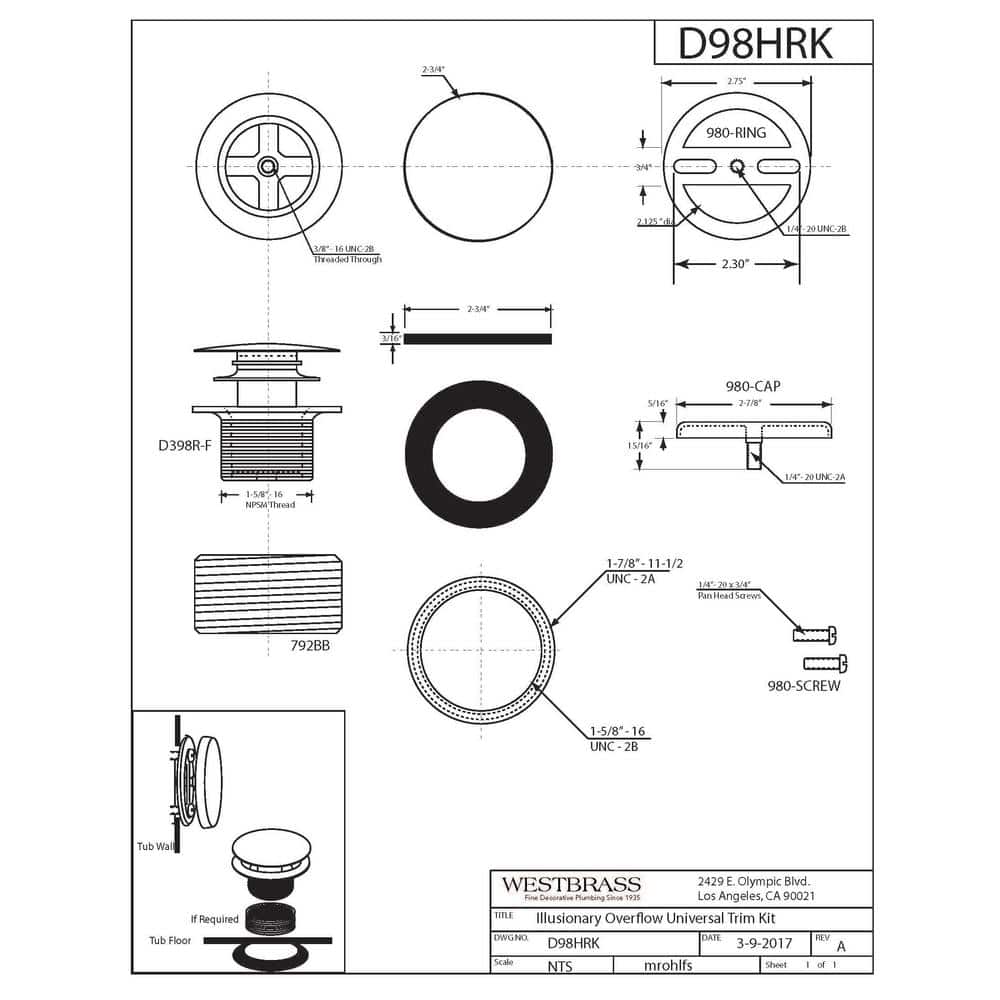 Westbrass Illusionary Universal Overflow Trim (3)