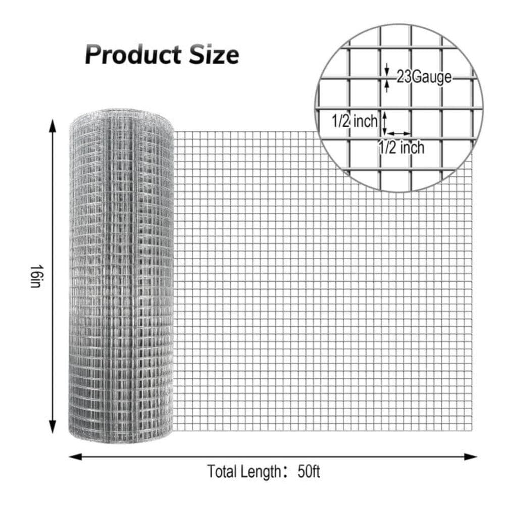 Unbranded 16 in x 50 ft 0.5 in 23 Ga Galvanized Hardware Cloth Chicken Wire Mesh Fence Roll for Coop Poultry Garden Barrier (3)