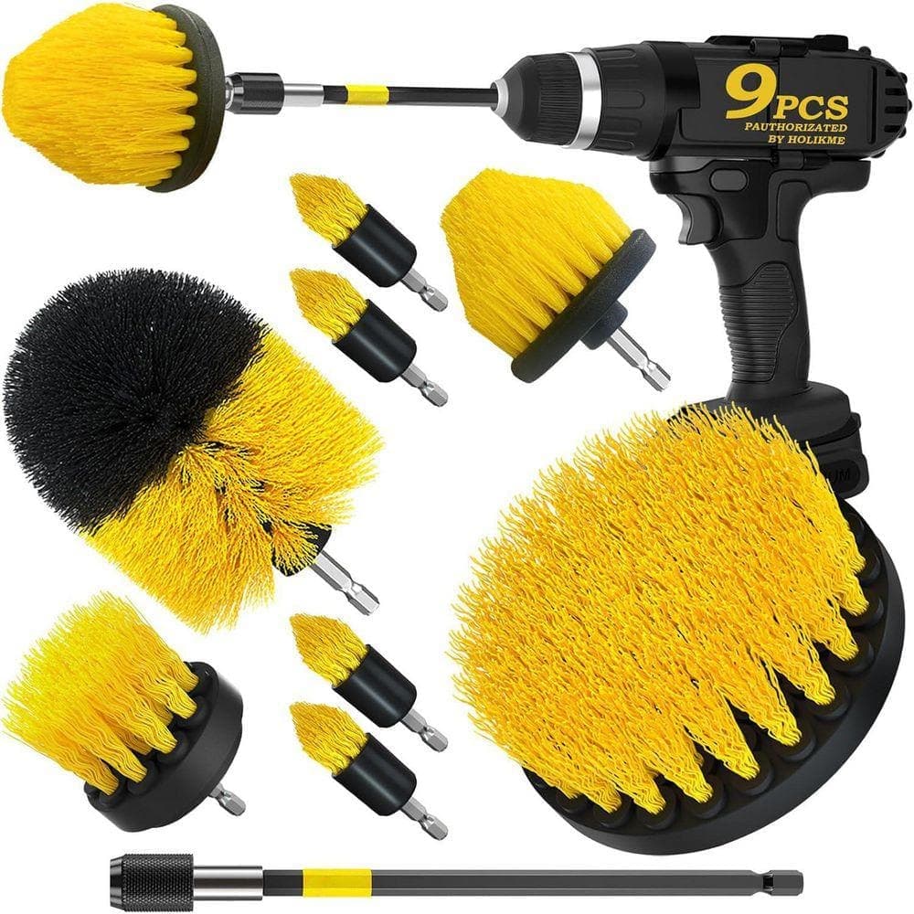 KIWDZFU All Purpose Drill Brush Set with Extend Attachment for Bathroom Surfaces Grout Floor Tub Shower Tile 9 Pack (1)