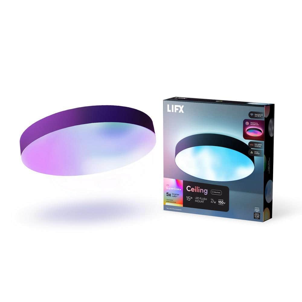 LIFX 15 in. Matte Black Indoor Selectable LED Flush Mount Multi-Color Smart WiFi Ceiling Light Works Alexa/Hey Google/HomeKit (2)