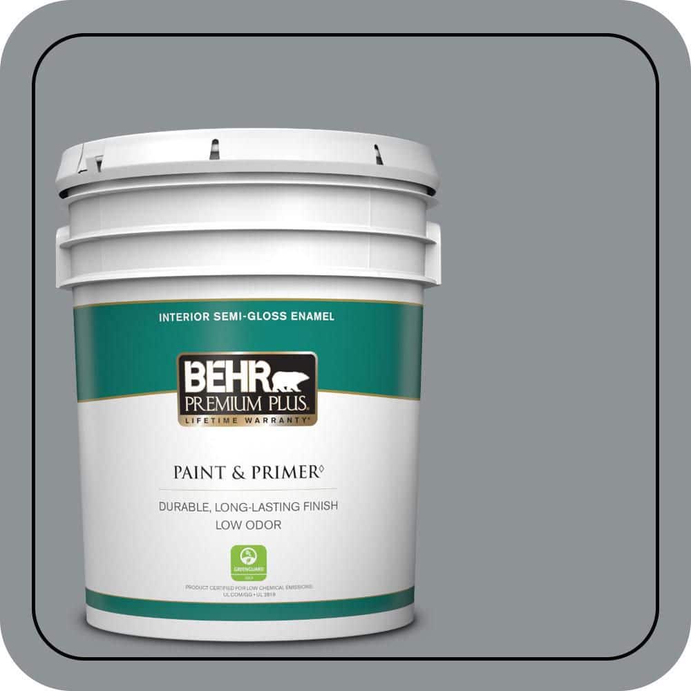 BEHR PREMIUM PLUS 5 gal. #PPU26-05 Flint Gray Semi-Gloss Enamel Low Odor Interior Paint & Primer