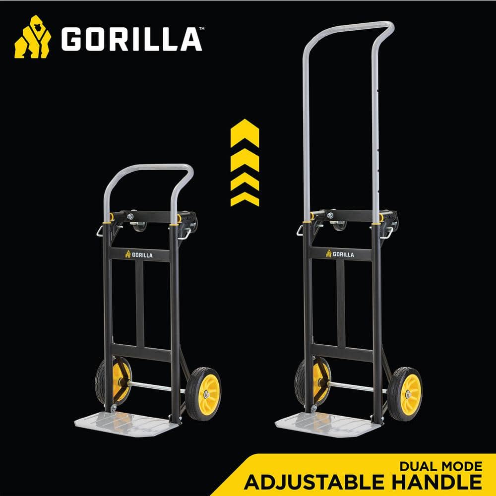 Gorilla 400 lbs. Convertible Steel Hand Truck, Simple Flatbed Conversion; Wide Grip Telescoping Handle, Flat-Free Tires (2)