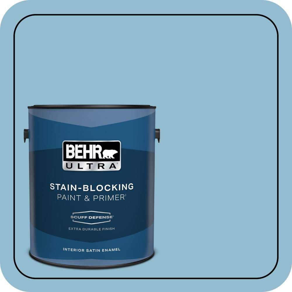 BEHR ULTRA 1 gal. #S490-3 Reef Blue Extra Durable Satin Enamel Interior Paint & Primer