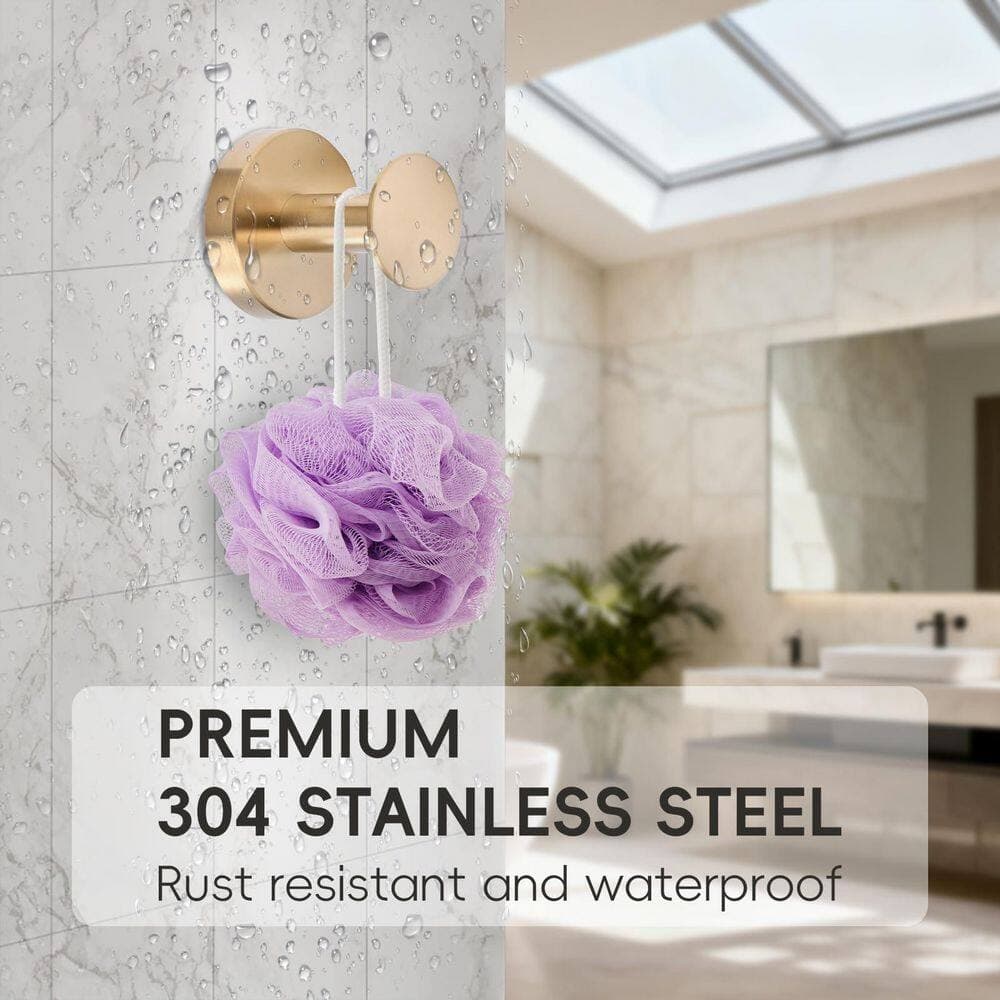 Unbranded Hook Type 2-Pack Golden 304 Stainless Steel Single Wall Drill Mount Towel Robe Hook Hanger for Bathroom Shower Kitchen (2)