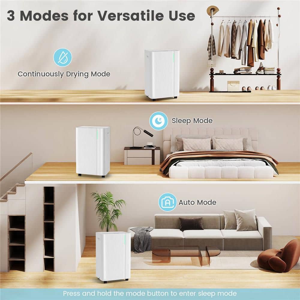 Costway 54 pt. 4500 sq. ft with Bucket Dehumidifier with Drain Hose 3 Modes LED Display 3-Color Indicator Light in. White (2)