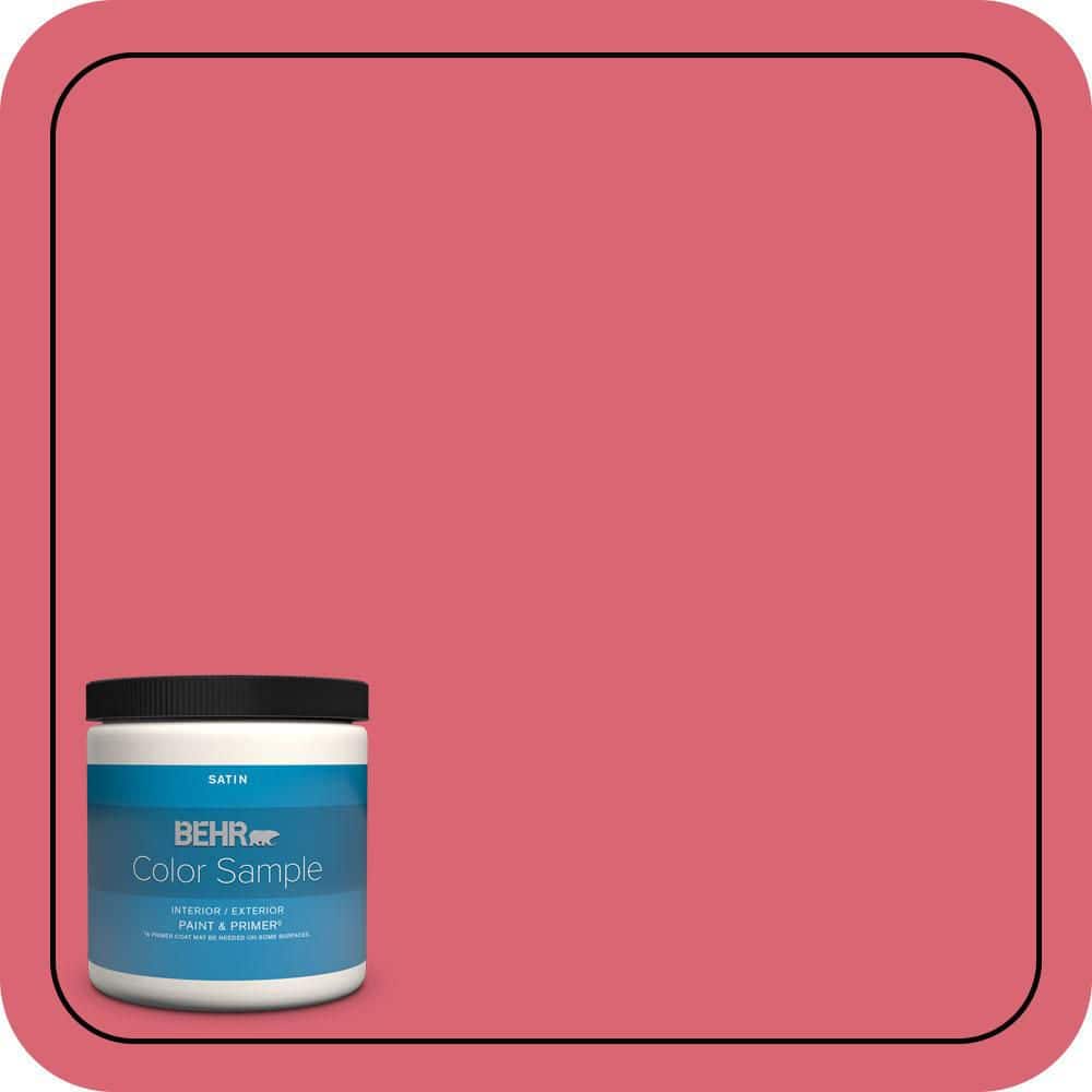 BEHR PREMIUM PLUS 8 oz. #P150-5A Strawberry Taffy Satin Enamel Interior/Exterior Paint and Primer Color Sample (1)