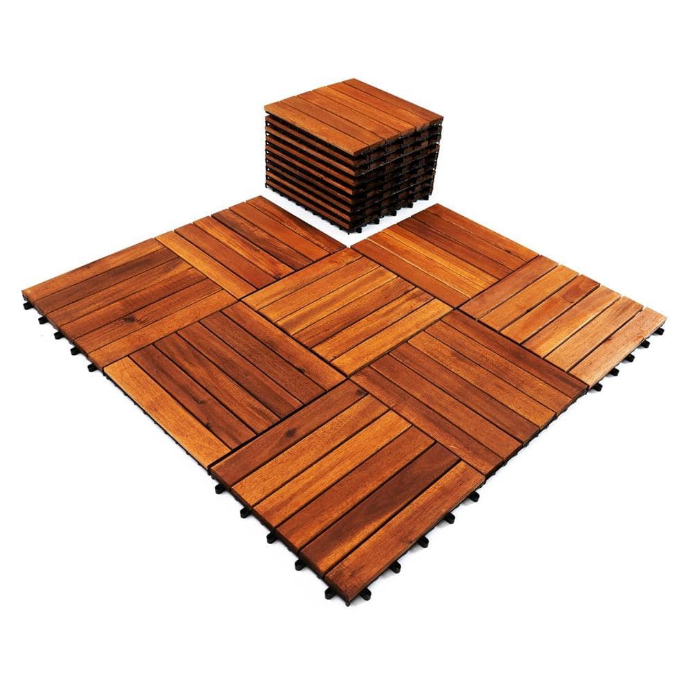 Afoxsos 1 ft. x 1 ft. Acacia Hardwood Interlocking Flooring Deck Tiles for Indoor/Outdoor Use, Waterproof in Brown-(9-Pack) (1)