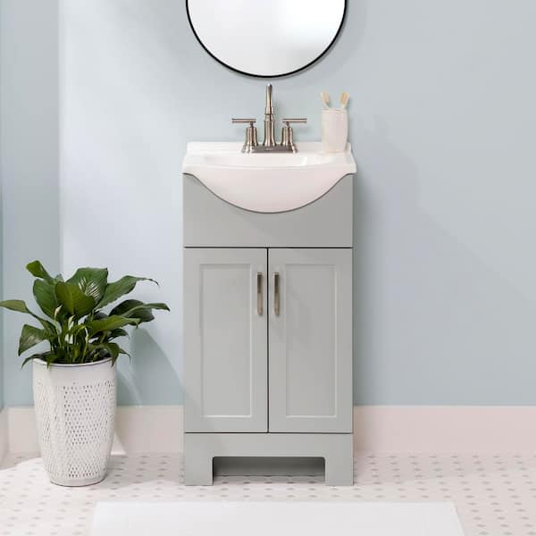 Glacier Bay Weldon 18 in. Single Sink Pearl Gray Freestanding Bath Vanity with White Cultured Marble Top (Assembled)