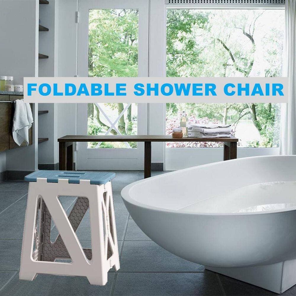 Anqtovp 15.7 in. W Freestanding Foldable Anti-Slip Shower Seat Stool in Gray, Seat Size 12.4 x 8.3 in (3)