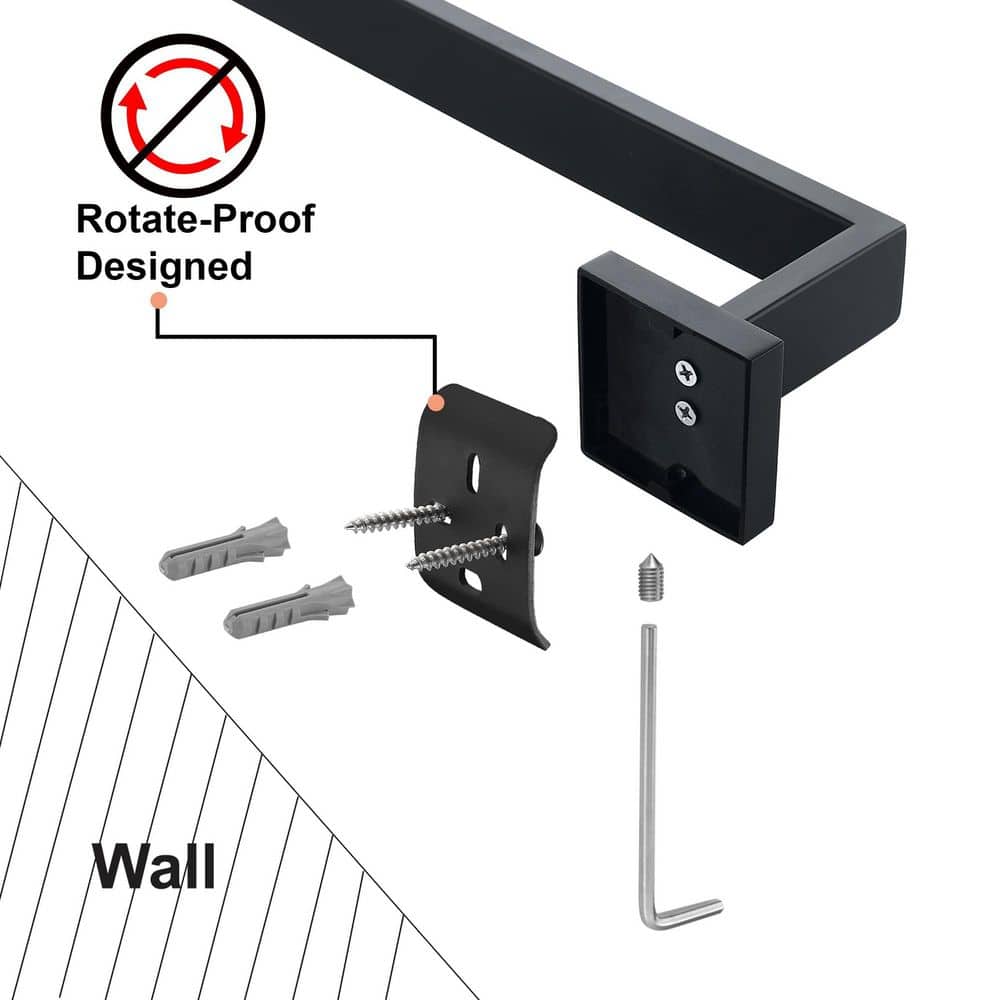 Unbranded 1 Pack Matte Black Stainless Steel 13.58 in. Square Wall Mounted Heavy Duty Bathroom Hand Towel Bar Rod (2)